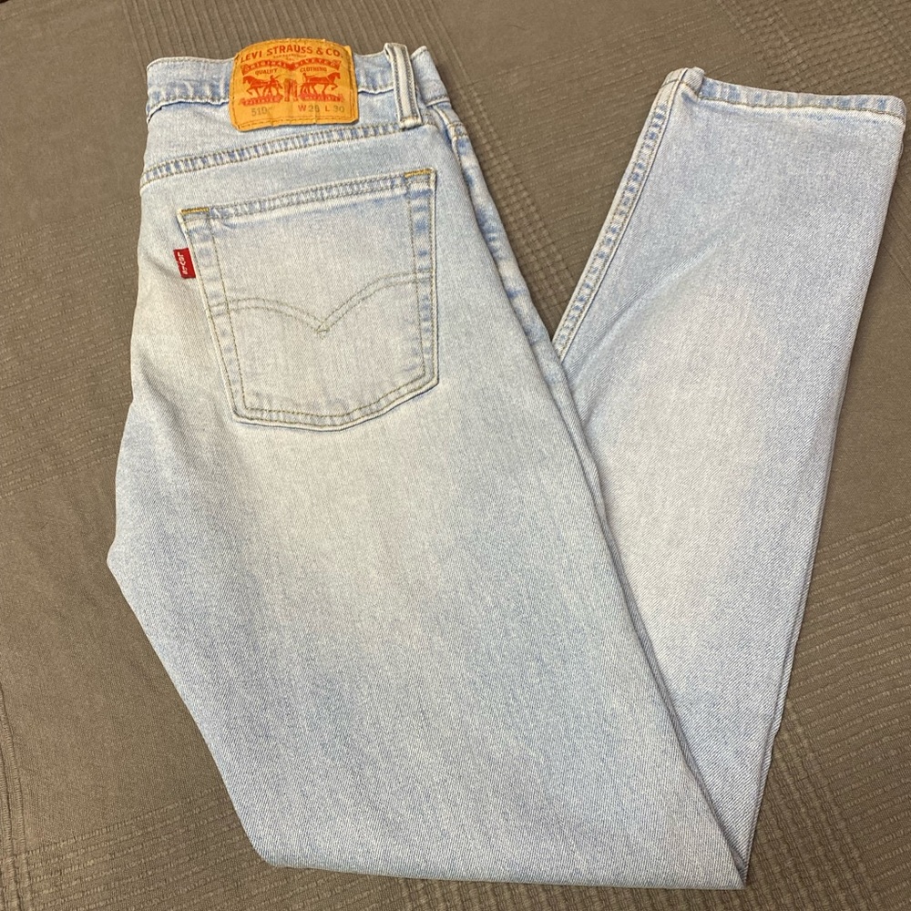 Levis 510 Mens Jeans 28 Waist Light Blue 28x30 Skinny Fit Red Tab Denim Stretch